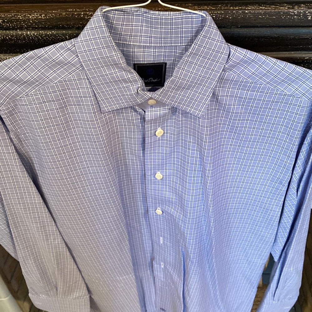 David Donohue blue window pane dress shirt size 16 R